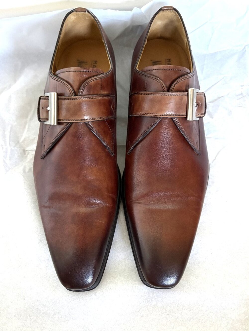 MAGNANNI 'MARCO II' MONK STRAP LEATHER BROWN DRESS SHOES SIZE: 9